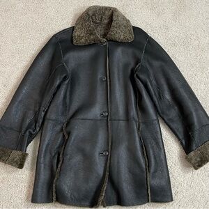 LUXURIOUS! Women's XCELLED Dark BROWN Genuine SHEEPSKIN Sheep Shearling COAT L